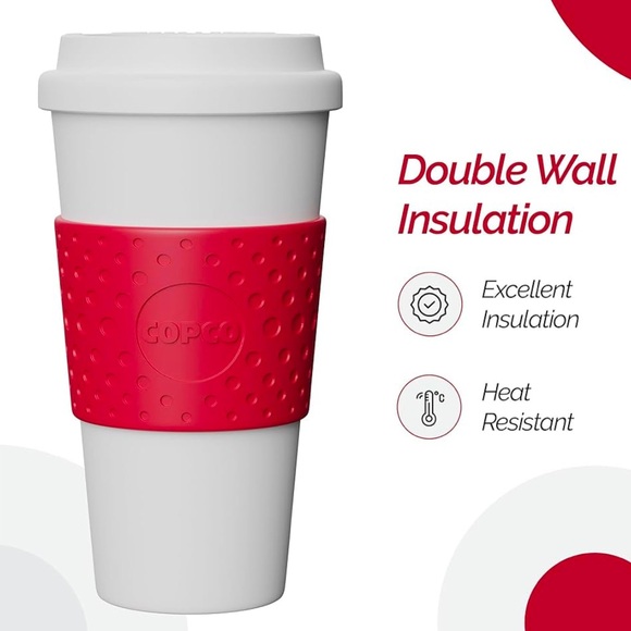 ✅ 5 for $25 - New Double Wall Insulated Travel Mug, White & Red - Picture 3 of 7